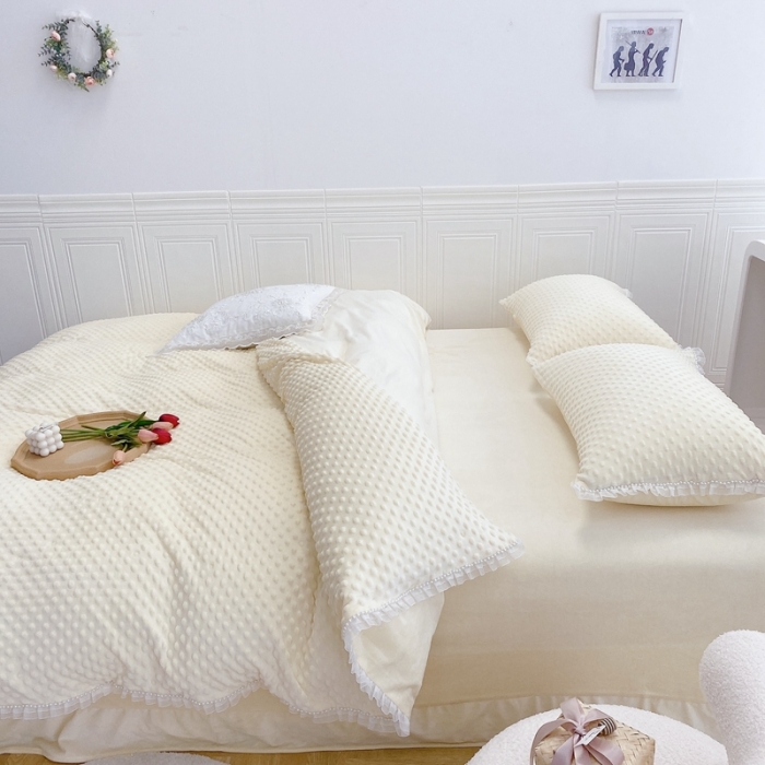 91家纺网 家纺一手货源 找家纺 玛奇朵  2022升级版A类豆豆绒梦露系列四件套 梦露-象牙白