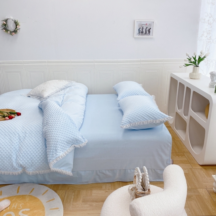 91家纺网 家纺一手货源 找家纺 玛奇朵  2022升级版A类豆豆绒梦露系列四件套 梦露-婴儿蓝