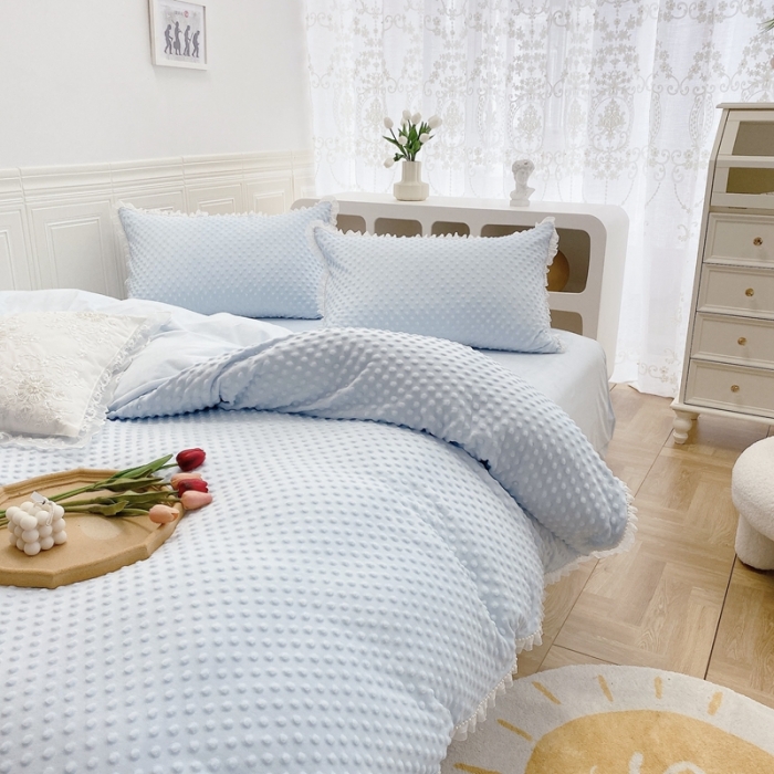 91家纺网 家纺一手货源 找家纺 玛奇朵  2022升级版A类豆豆绒梦露系列四件套 梦露-婴儿蓝