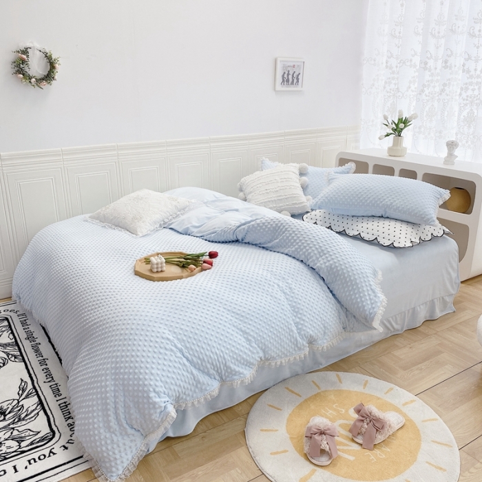 91家纺网 家纺一手货源 找家纺 玛奇朵  2022升级版A类豆豆绒梦露系列四件套 梦露-婴儿蓝