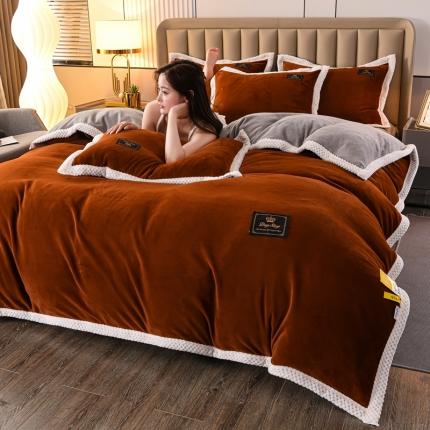 澳洲羽2024新款防静电高克重纯色丝滑宽边牛奶绒四件套棕-灰