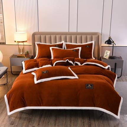 91家纺网 家纺一手货源 找家纺 澳洲羽2024新款防静电高克重纯色丝滑宽边牛奶绒四件套棕色