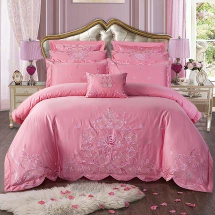 91家纺网 家纺一手货源 找家纺 振翼 2020新款60s长绒棉婚庆四件套多件套 红妆粉玉