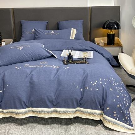 91家纺网 家纺一手货源 找家纺 帅露 新款全棉磨毛重工刺绣四件套繁星系列