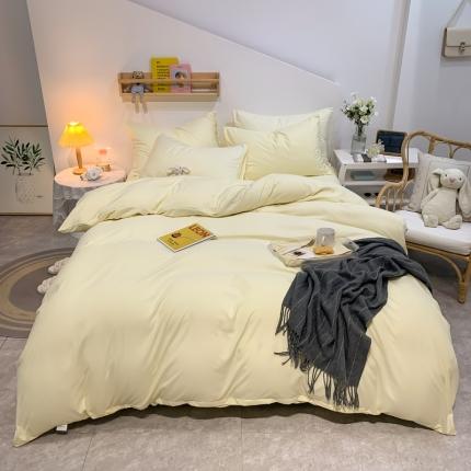 91家纺网 家纺一手货源 找家纺 芷凡家纺 2022新款亲肤磨毛撞色纯色四件套 奶黄