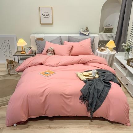 91家纺网 家纺一手货源 找家纺 芷凡家纺 2022新款亲肤磨毛撞色纯色四件套 浅豆沙