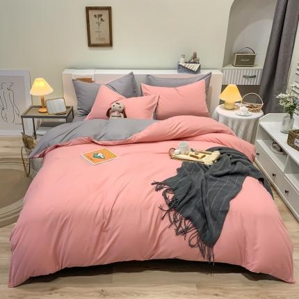 91家纺网 家纺一手货源 找家纺 芷凡家纺 2022新款亲肤磨毛撞色纯色四件套 浅豆沙+浅灰