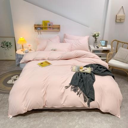 91家纺网 家纺一手货源 找家纺 芷凡家纺 2022新款亲肤磨毛撞色纯色四件套 浅粉