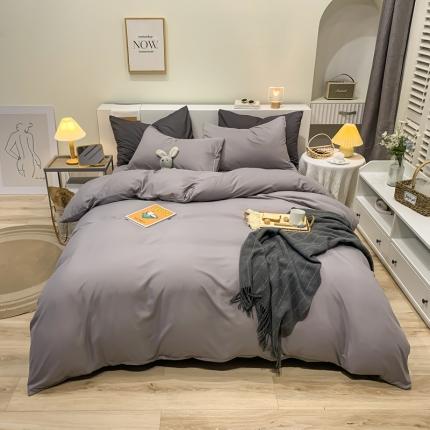 91家纺网 家纺一手货源 找家纺 芷凡家纺 2022新款亲肤磨毛撞色纯色四件套 浅灰