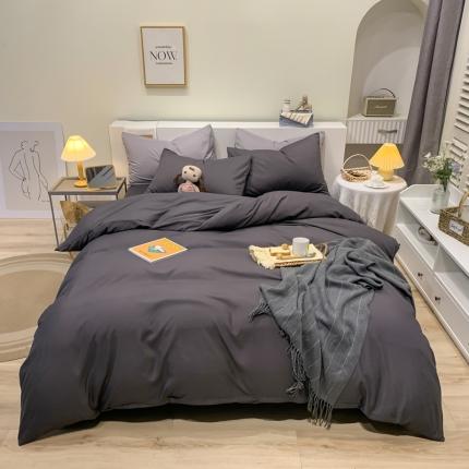 91家纺网 家纺一手货源 找家纺 芷凡家纺 2022新款亲肤磨毛撞色纯色四件套 深灰