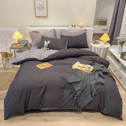 91家纺网 家纺一手货源 找家纺 芷凡家纺 2022新款亲肤磨毛撞色纯色四件套 深灰+浅灰