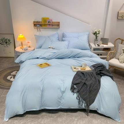 91家纺网 家纺一手货源 找家纺 芷凡家纺 2022新款亲肤磨毛撞色纯色四件套 天蓝