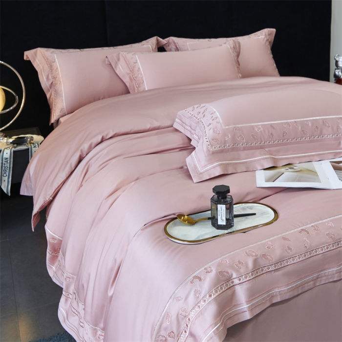 91家纺网 家纺一手货源 找家纺 榻尚2023豹纹刺绣工艺超柔长绒棉四件套赫拉-豆沙粉