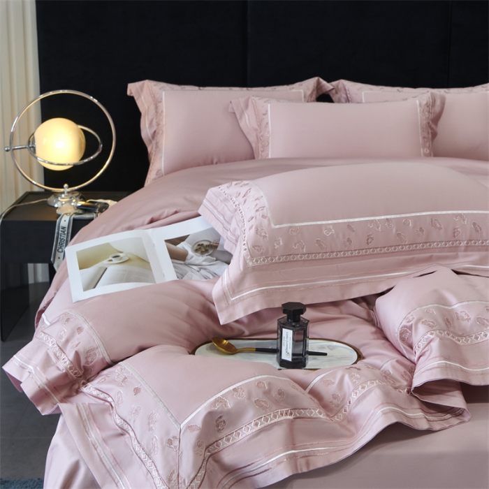 91家纺网 家纺一手货源 找家纺 榻尚2023豹纹刺绣工艺超柔长绒棉四件套赫拉-豆沙粉