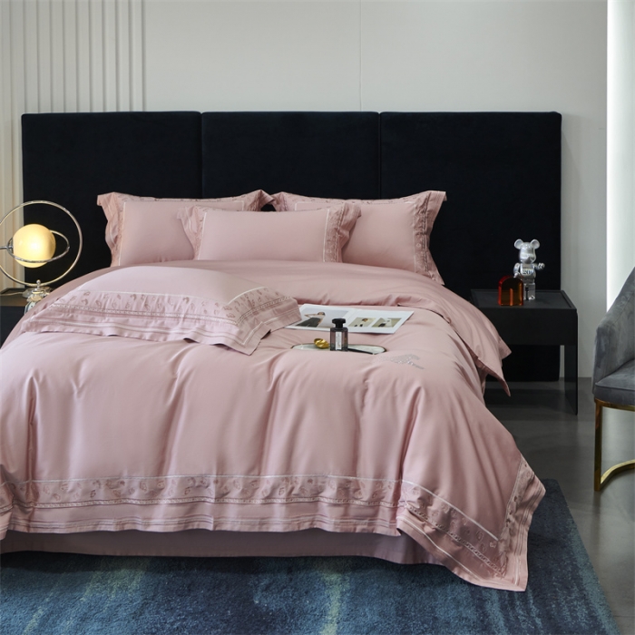 91家纺网 家纺一手货源 找家纺 榻尚2023豹纹刺绣工艺超柔长绒棉四件套赫拉-豆沙粉