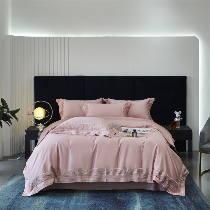 91家纺网 家纺一手货源 找家纺 榻尚2023豹纹刺绣工艺超柔长绒棉四件套赫拉-豆沙粉