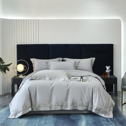 榻尚2023新豹纹刺绣工艺超柔长绒棉四件套赫拉-银灰