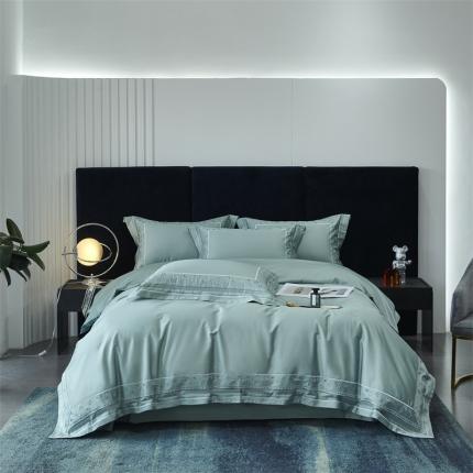 榻尚 2023豹纹刺绣工艺超柔长绒棉四件套赫拉-湖绿