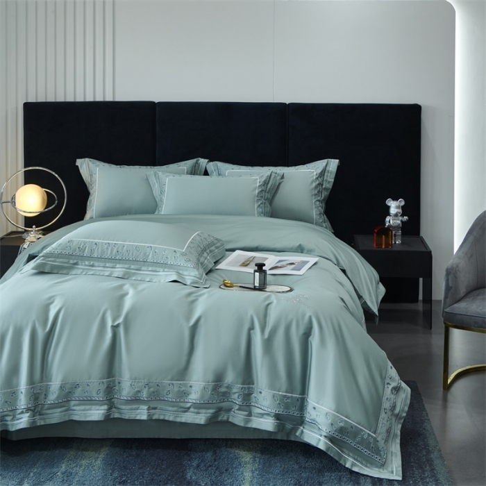 91家纺网 家纺一手货源 找家纺 榻尚 2023豹纹刺绣工艺超柔长绒棉四件套赫拉-湖绿