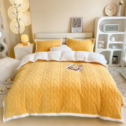 91家纺网 家纺一手货源 找家纺 兄弟坊 2023新款塔芙绒羊羔绒毛毯四件套 米兰-黄