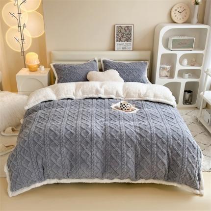 91家纺网 家纺一手货源 找家纺 兄弟坊 2023新款塔芙绒羊羔绒毛毯四件套 米兰-灰