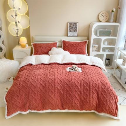 91家纺网 家纺一手货源 找家纺 兄弟坊 2023新款塔芙绒羊羔绒毛毯四件套 米兰-砖红