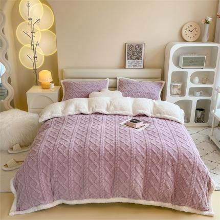 91家纺网 家纺一手货源 找家纺 兄弟坊 2023新款塔芙绒羊羔绒毛毯四件套 米兰-紫