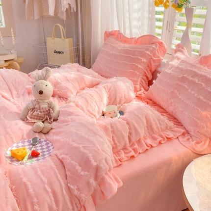 欧冠家纺 2022新款 高端牛奶绒提花四件套 蜜桃粉