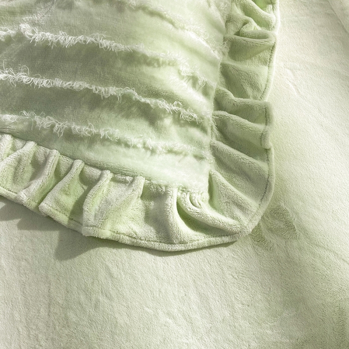 91家纺网 家纺一手货源 找家纺 欧冠家纺 2022新款 高端牛奶绒提花四件套 抹茶绿