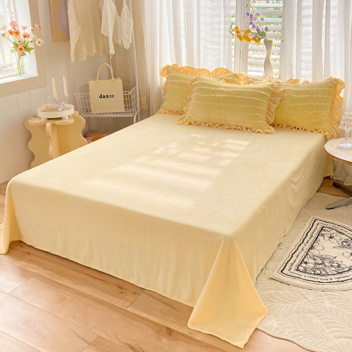 91家纺网 家纺一手货源 找家纺 欧冠家纺 2022新款 高端牛奶绒提花四件套 柠檬黄