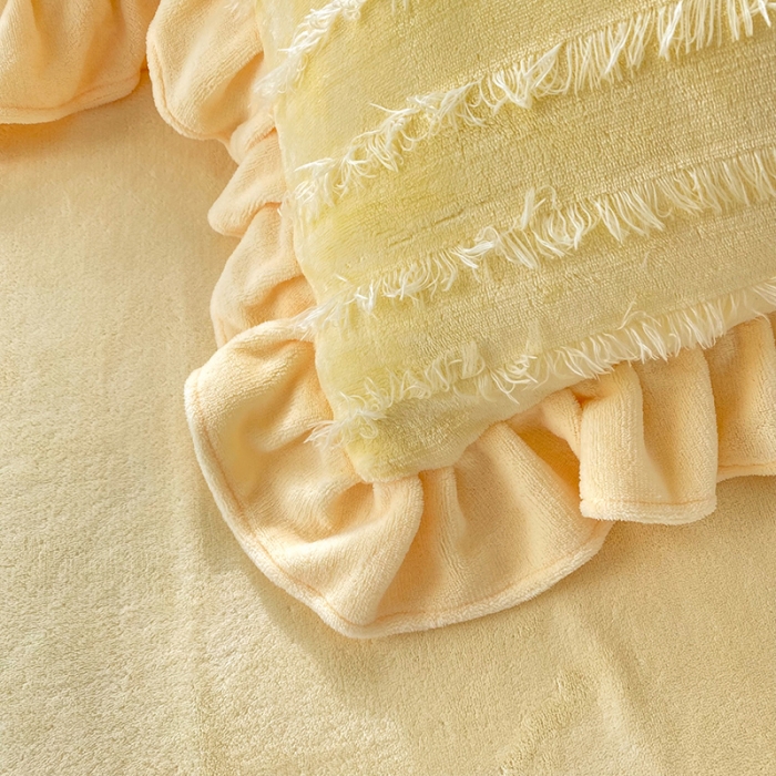 91家纺网 家纺一手货源 找家纺 欧冠家纺 2022新款 高端牛奶绒提花四件套 柠檬黄