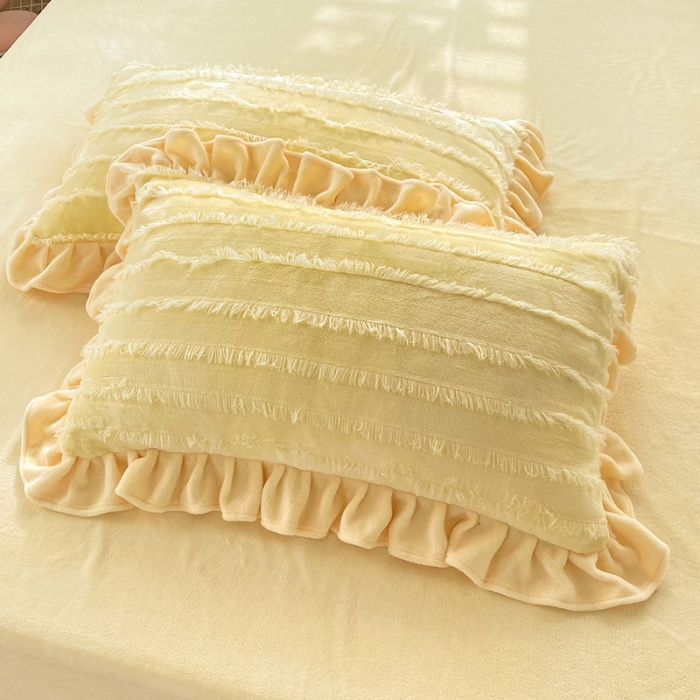 91家纺网 家纺一手货源 找家纺 欧冠家纺 2022新款 高端牛奶绒提花四件套 柠檬黄