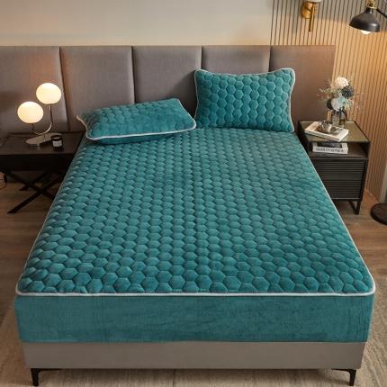 91家纺网 家纺一手货源 找家纺 柔品 2025新款牛奶绒床笠 湖绿