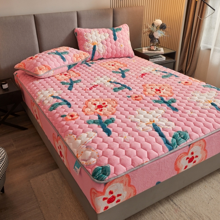 91家纺网 家纺一手货源 找家纺 柔品 2025新款牛奶绒床笠 花海-玉