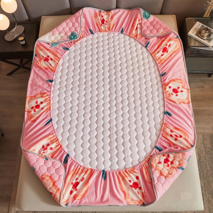 91家纺网 家纺一手货源 找家纺 柔品 2025新款牛奶绒床笠 花海-玉