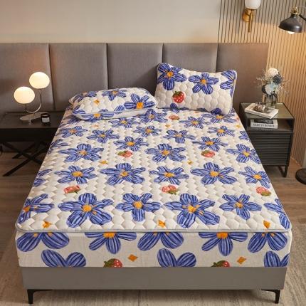 91家纺网 家纺一手货源 找家纺 柔品 2025新款牛奶绒床笠 花花世界-蓝