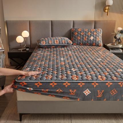 91家纺网 家纺一手货源 找家纺 柔品 2025新款牛奶绒床笠 字母-灰