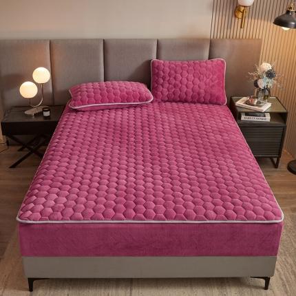 91家纺网 家纺一手货源 找家纺 柔品 2025新款牛奶绒床笠 玫红