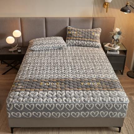 91家纺网 家纺一手货源 找家纺 柔品 2025新款牛奶绒床笠 抹心恋-灰