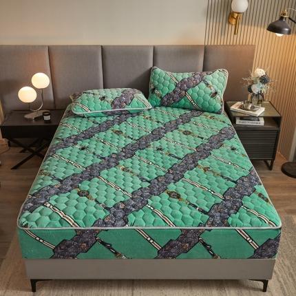 91家纺网 家纺一手货源 找家纺 柔品 2025新款牛奶绒床笠 奢华经典-绿