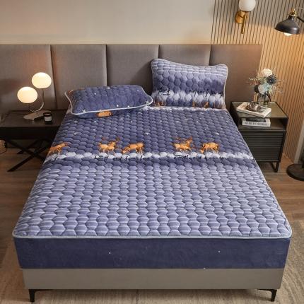 91家纺网 家纺一手货源 找家纺 柔品 2025新款牛奶绒床笠 一鹿有你-灰