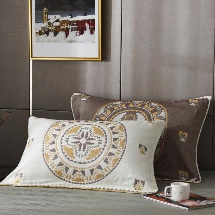 91家纺网 家纺一手货源 找家纺 （总）朴尔  2022年新款波西米亚风全棉四层纱布枕巾一对装