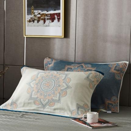 91家纺网 家纺一手货源 找家纺 朴尔  2022年新款波西米亚风全棉四层纱布枕巾一对装 万花筒