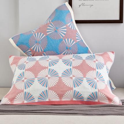 91家纺网 家纺一手货源 找家纺 朴尔  2022年新款波西米亚风全棉四层纱布枕巾一对装 布尔乔亚粉