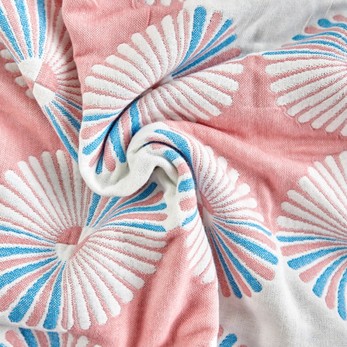 91家纺网 家纺一手货源 找家纺 朴尔  2022年新款波西米亚风全棉四层纱布枕巾一对装 布尔乔亚粉