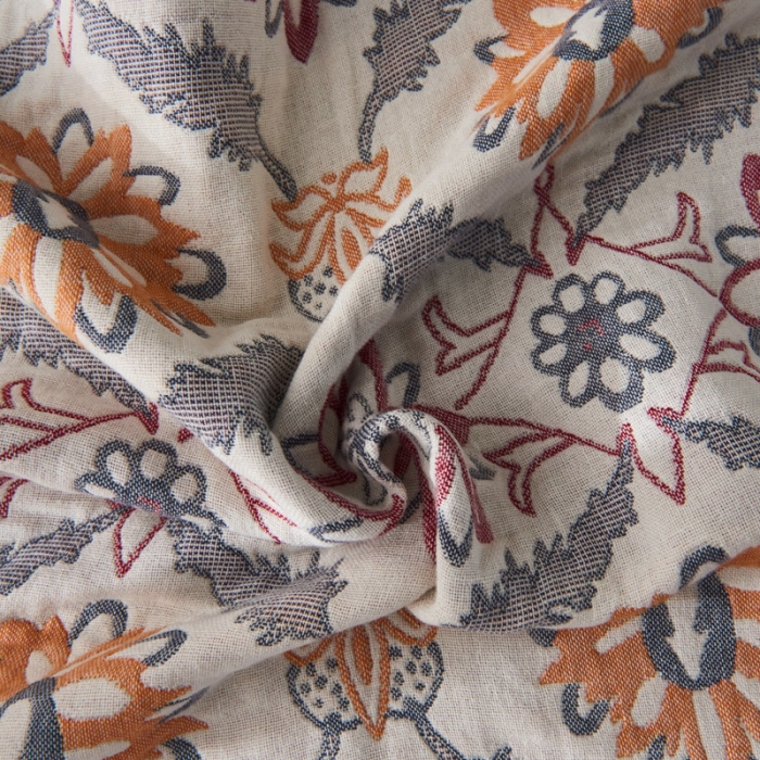 91家纺网 家纺一手货源 找家纺 朴尔  2022年新款波西米亚风全棉四层纱布枕巾一对装 连理枝黄