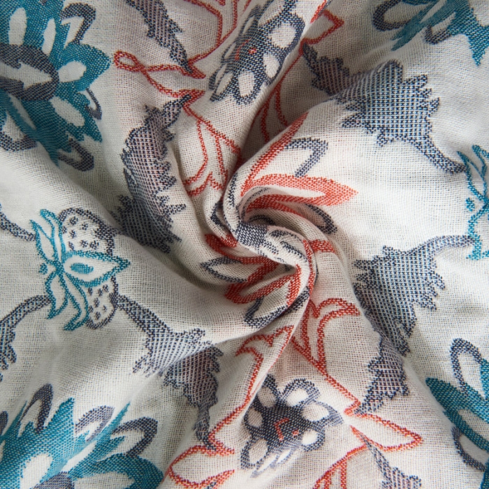 91家纺网 家纺一手货源 找家纺 朴尔  2022年新款波西米亚风全棉四层纱布枕巾一对装 连理枝蓝