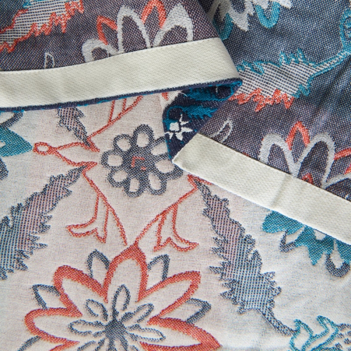 91家纺网 家纺一手货源 找家纺 朴尔  2022年新款波西米亚风全棉四层纱布枕巾一对装 连理枝蓝