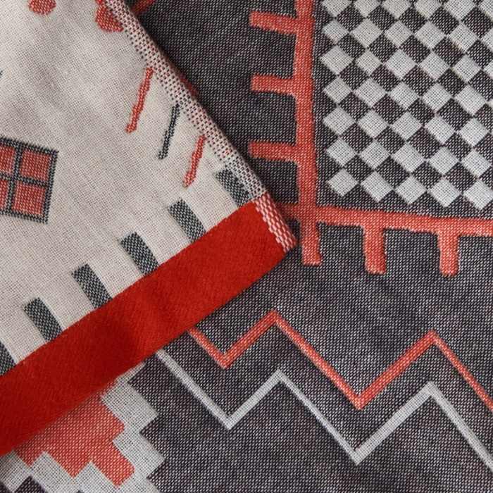 91家纺网 家纺一手货源 找家纺 朴尔  2022年新款波西米亚风全棉四层纱布枕巾一对装 迷宫灰