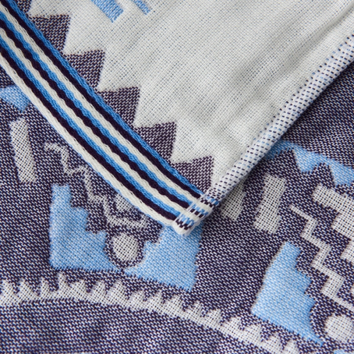 91家纺网 家纺一手货源 找家纺 朴尔  2022年新款波西米亚风全棉四层纱布枕巾一对装 秘密蓝